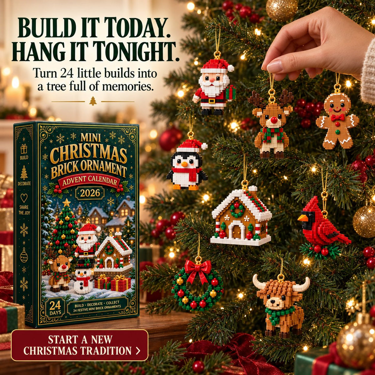 ⏳ Last day to save 50% – 🎄 24-Day Mini Christmas Ornament Advent Calendar | 24 unique festive ornament designs with hanging loops—perfect for decorating Christmas trees, wreaths, and holiday displays 🧱