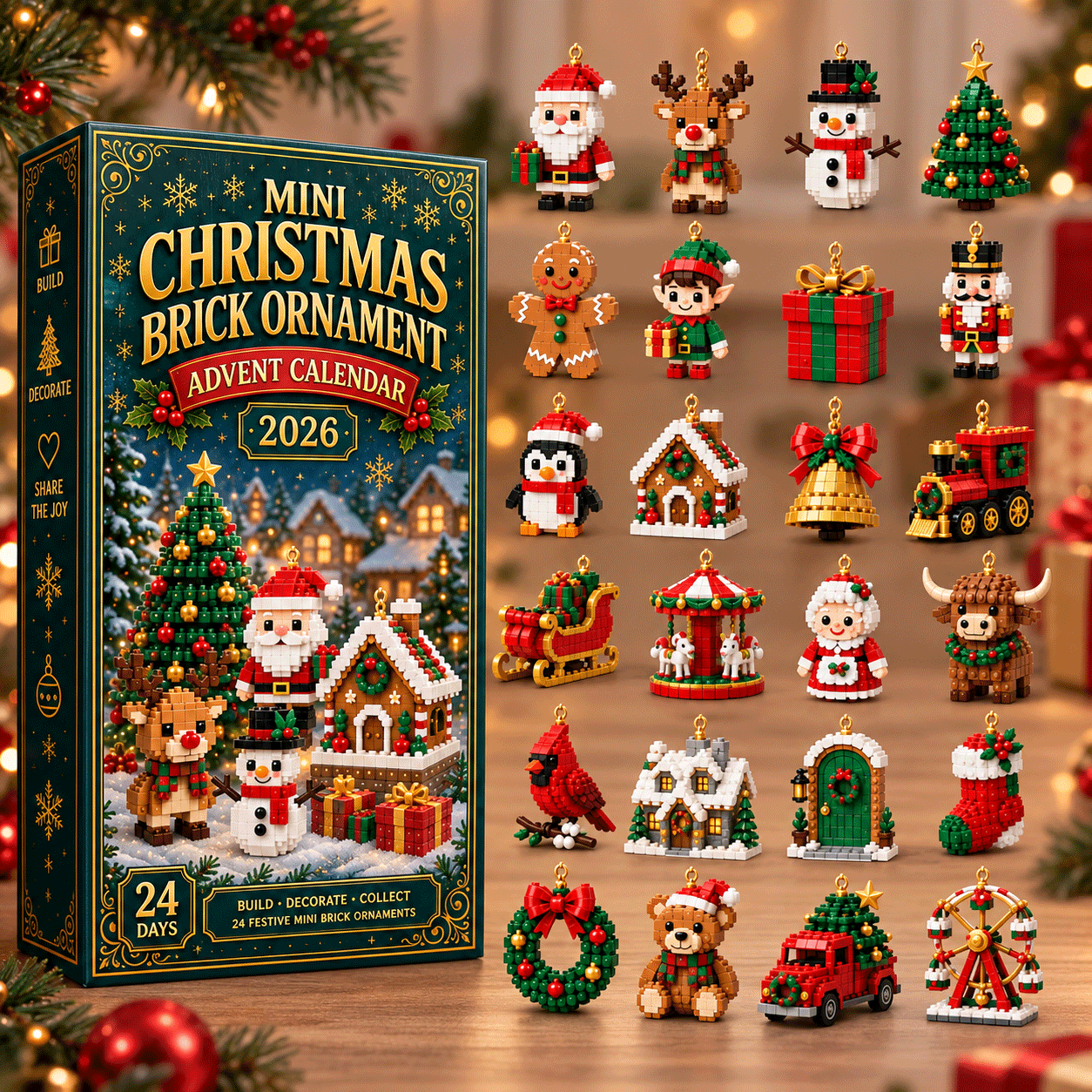 ⏳ Last day to save 50% – 🎄 24-Day Mini Christmas Ornament Advent Calendar | 24 unique festive ornament designs with hanging loops—perfect for decorating Christmas trees, wreaths, and holiday displays 🧱