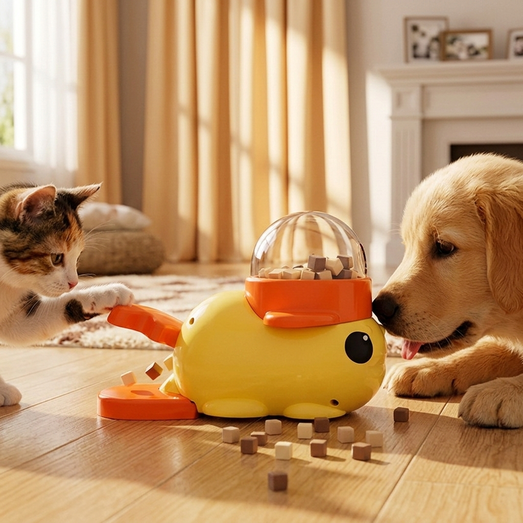 Yellow Duck Pet Feeder Interactive Toy for Cats and Dogs Training